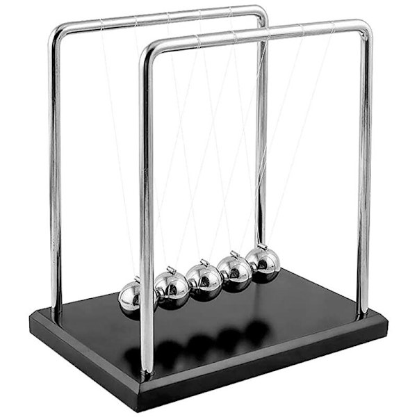 Newtonpendel - bollspel - 5-bollspendel - Bollpendel för skrivbord - Hög Newtonpendel på träbas, Newtonvagga med högkvalitativt stål