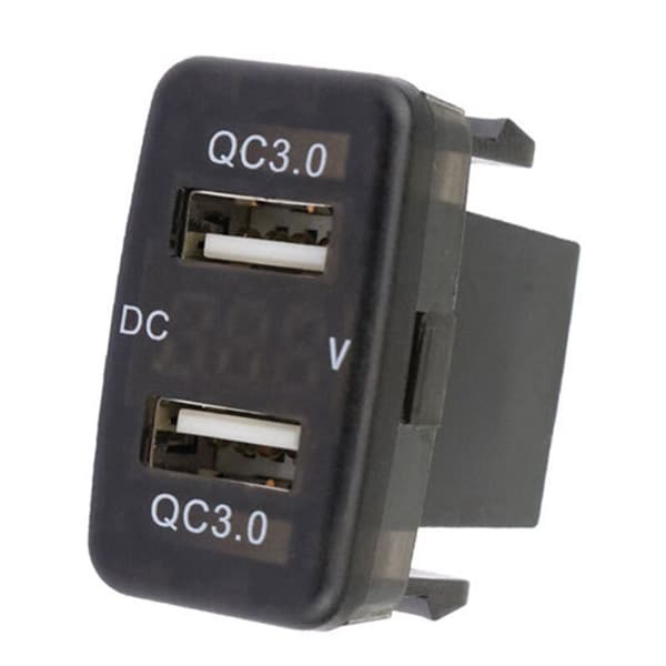 2X Bil Dobbelt USB3.0 Opladning med Voltmeter Display Spænding Oplader Sort & Rød til