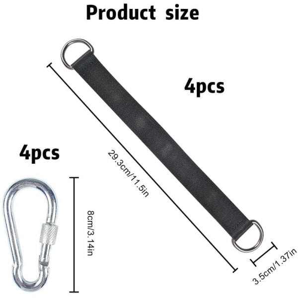 4 st trädgunga hängande remmar kit med 4 D-ringar för trädgård/gunga/trädgunga/hängmattor
