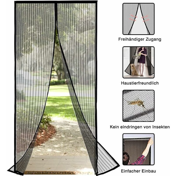 Glasfiber Magnetisk Fluenet, 80x210cm, Magnetisk Fluenet, Dør med Sideopbevaringsstrimler, Automatisk Lukning Ingen Boring, til Balkon og Terrasse D