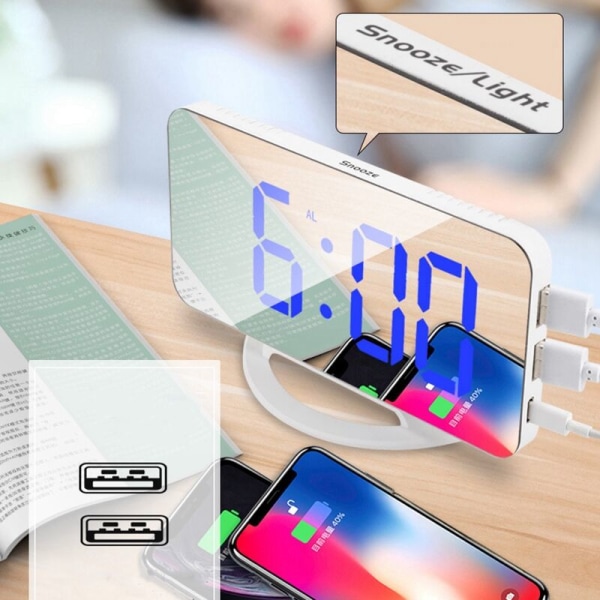 Digital väckarklocka, väckarklocka display spegelminnesfunktion LED-skärm digital elektronisk väckarklocka 2