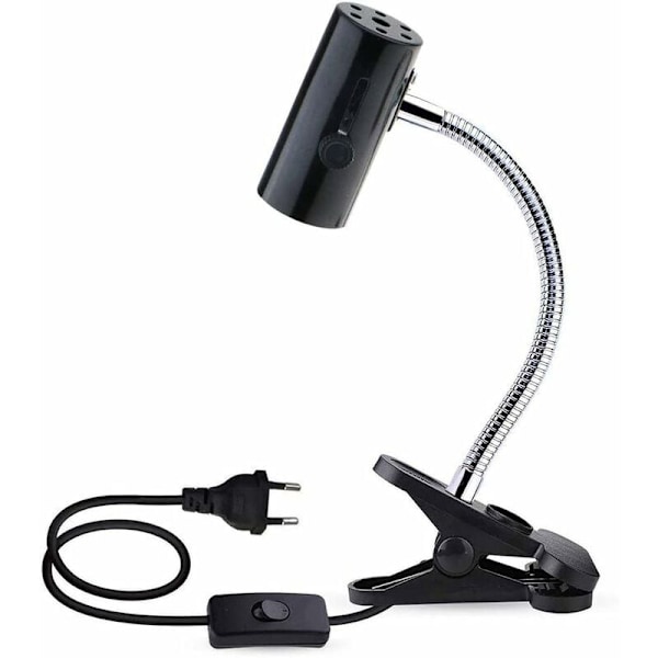E27 Sokkel med Klemme og Afbryder til Reptillampe, 360° Justerbar med Fleksibel Arm og 1,8m Kabel, Klips-på Sokkel til Varmelampe/Akvarium/UVA/UVB