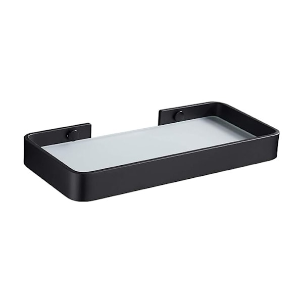 Badeværelseshylde i hærdet glas, ingen boring, rektangulær brusehylde, sort (26 cm)