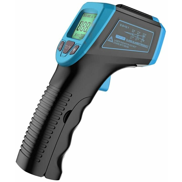 Infrarød termometer, berøringsfri digital lasertemperaturpistol -58°F til 1112°F (-50°C til 600°C) med LCD-skjerm, blå, blå