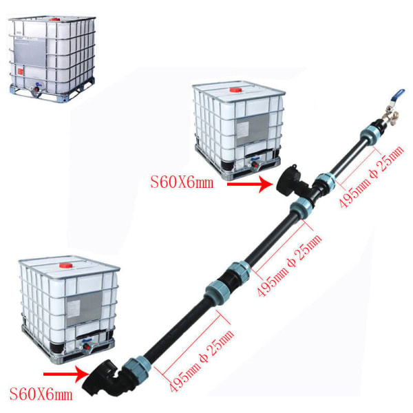 IBC-liitäntäsarja S60 x 6 IBC 3 IBC-säiliölle vierekkäin / sadevesisäiliö 3/4 puutarhahanalla,