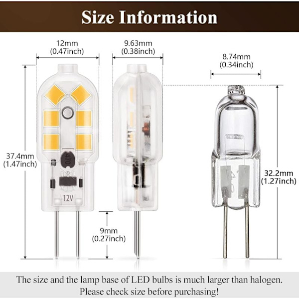 G4 LED-pære 1,5W, varm hvit 3000K, AC/DC 12V Lyspærer tilsvarende 20W halogen, 180LM, ikke-dimbar, perfekt for hette og lysekrone, 10 stk
