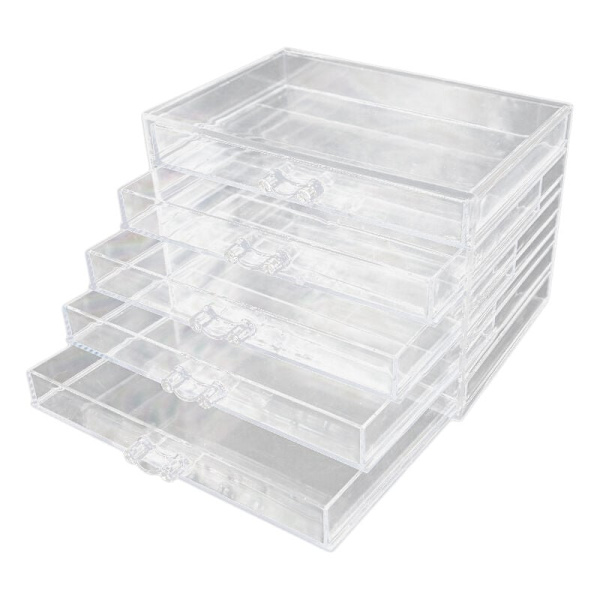 Transparent med fem lager nagel manikyr bärbar förvaringslåda justerbar behållare akryl arrangör nagelverktyg