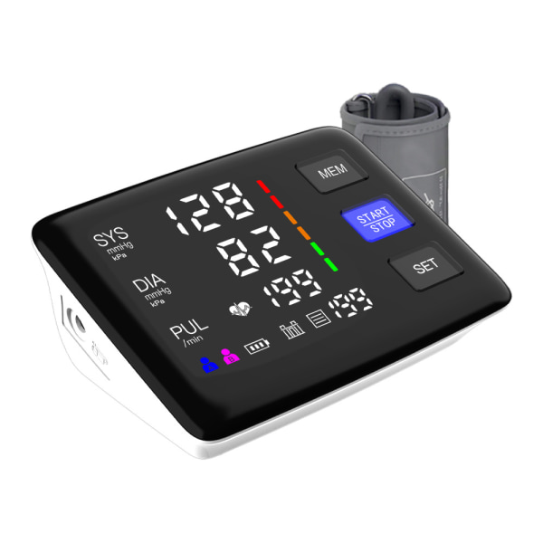 Blodtrycksmätare - Auto Digital, Exakt blodtrycksmätare för hemmet, stor skärm, Högt blodtrycks- och arytmidetektor - Svart