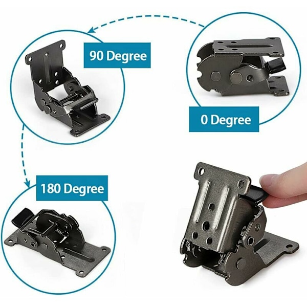 4 stk. Foldbare Bordbeinsbraketter, 180° Foldbare Braketter med Skruer, Foldbare Hengsler, Selvlåsende Utvidelse, Foldbar Hyllebrakett for Benk (1