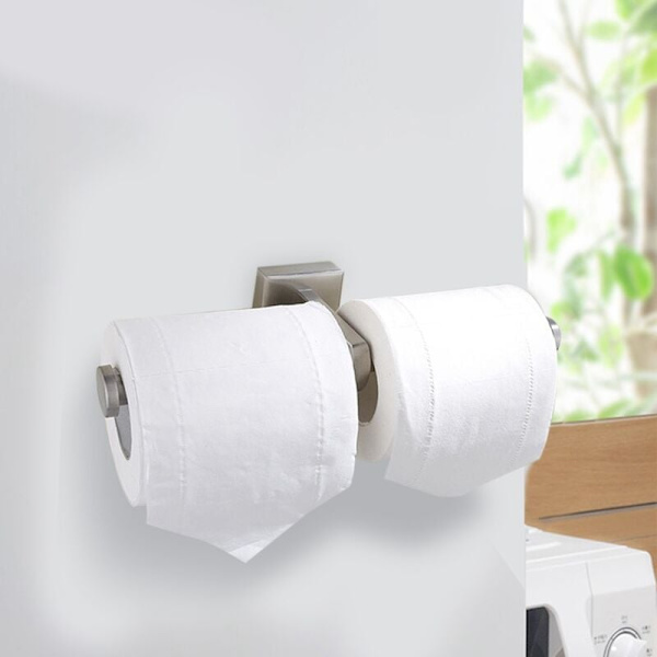 Toiletpapirholder i rustfrit stål, dobbelt ring, til montering på væggen, sølv