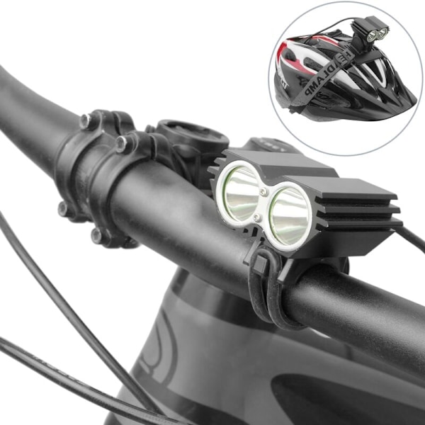 Front LED hode- og sykkellys med 8000 mAh batteri 2000 lumen 2 x T6 XLamp