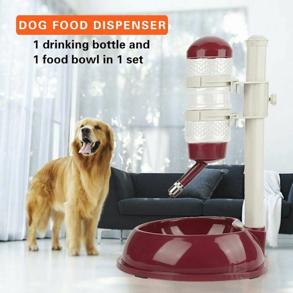 Hundevandflaske Skål Automatisk Foder Højden Justerbar Dispenser til Kat og Hund (Brun)