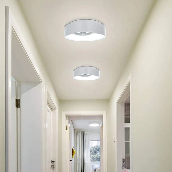 Bevægelsessensor LED Loftlampe, Batteridrevet Super Lys Indendørs Loftlampe, til Loft, Vaskeri, Garage, Gang, Trappe, 19cm 300LM