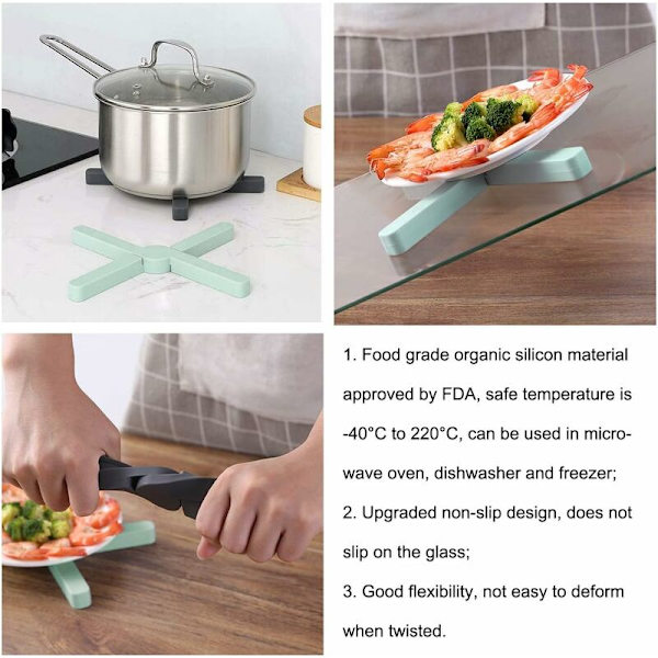 Set med 2 korsformade SiliCone grytunderlägg för varma rätter, hopfällbara halkfria och värmebeständiga 430°F-