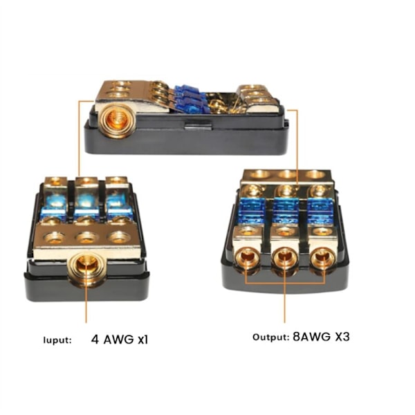 3-veis ANL-sikringholder, 60 Amp fordelingsblokk, 4 Gauge inngang til 8 utgang for bil lastebil båt lydforsterker