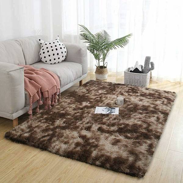 Sovrum Matta Modern Vardagsrumsmatta Mjuk Fluffig Shag Matta Extra Mjuk och Bekväm Matta Tjock Fluffig Inomhus Halkskyddad Matta för Vardagsrum (Brun Vit