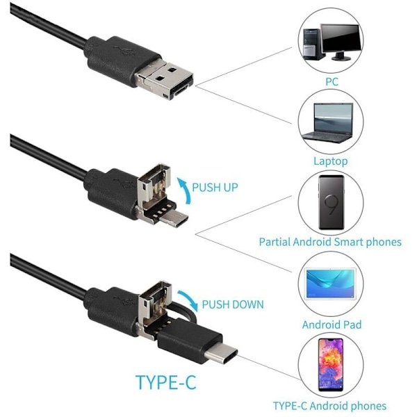 8mm HD Endoskopkamera Vattentät Micro 8 LED IP67 Boreskop för Bilar Smartphone Industriell Mini Boreskopkamera USB Typ C