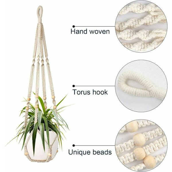 Set med 2 Macrame hängande korgar Bomullsrep Hängande korg Blomkruka Växthållare Hängare för inomhus utomhus tak