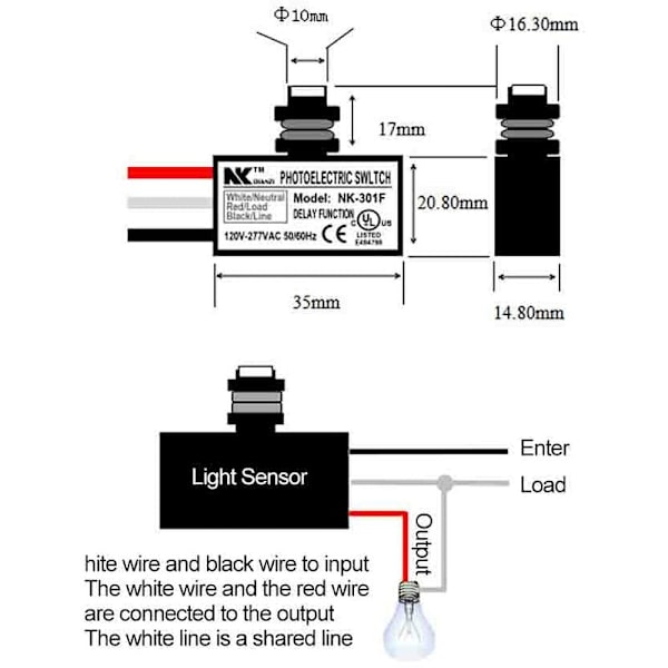 Automatisk Fotoelektrisk Switch Lysstyringssensor Switch Skumring til Daggry Sensor Fotoelektrisk Switch til Belysningsarmaturer 120-277V AC