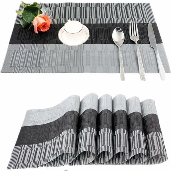 4 stk Anti-skli PVC dekkebrikker Vaskbar dekkematte (45x30cm) Dekkebrikker for kjøkken, stue, hage eller spisestue (svart-grå)
