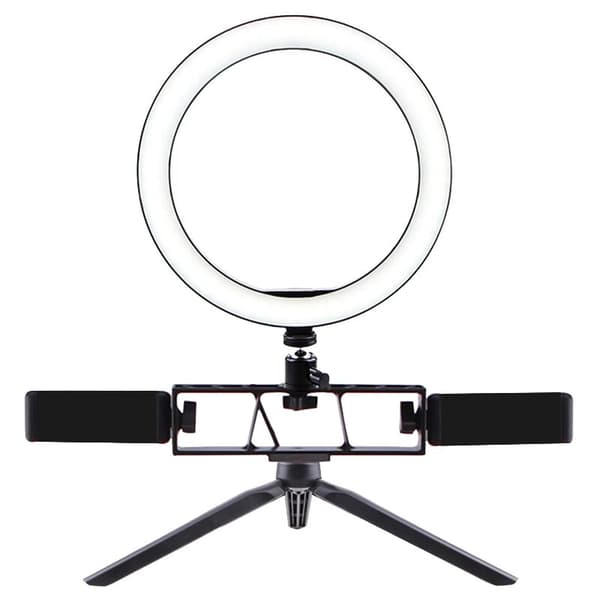Dæmpbar LED-ringlys med stativ USB-skrivebordstelefonholder Selfie RingLight-lampe til Youtube-makeup