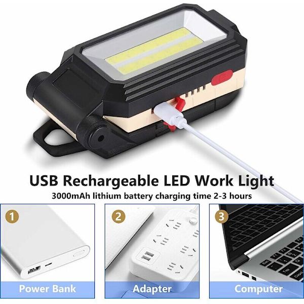 LED Arbejdslys Campinglys Genopladelig LED Spotlight Genopladelig Arbejdslys COB Værkstedslampe Lommelygte med Magnetisk Base til Garage, Ca
