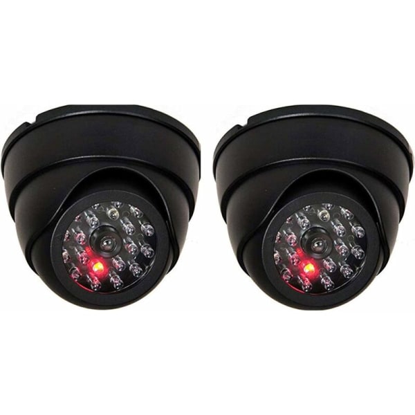 Pakke med 2 Dummy Dome-kamera Fake Dummy trådløst kamera CCTV-sikkerhet innendørs overvåking med rød LED, svart