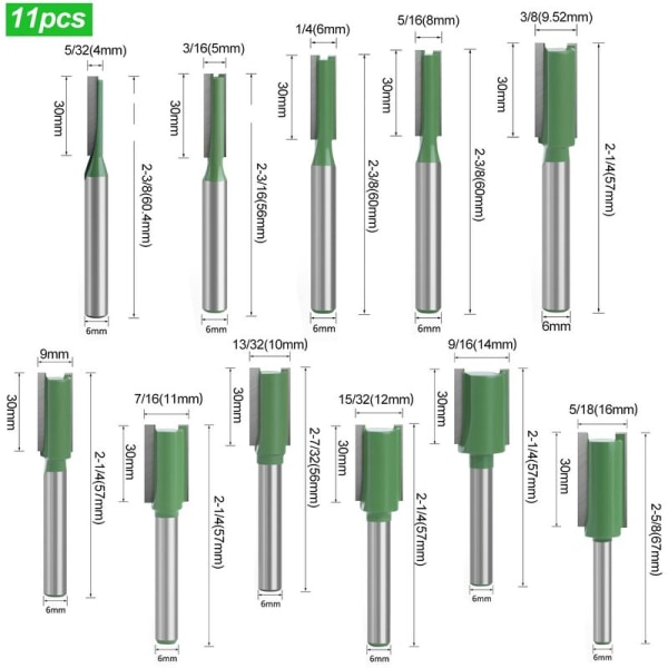 11 Pieces 6mm Shank Router Bit, Straight Router Bit, Woodworking Router Bit, Extra Long Router Bit, Carbide Router Bits Carpentry Router Bit, for Wo