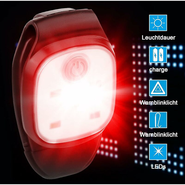 Mascot 2-pak Løpe Lys Klips + Refleksbånd, 4 Moduser LED Nattløpe Lys Utendørs, USB Oppladbar LED Hodelykt Sikkerhetslys for N