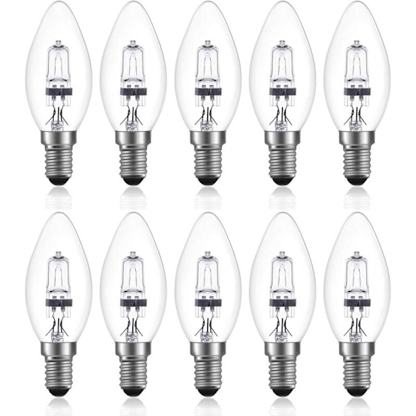 42W E14 C35 Dimmerbar halogenpære AC 220-240V Varmt Hvit 2700K e14 gjennomsiktig halogen stearinlys pære (10 stk)
