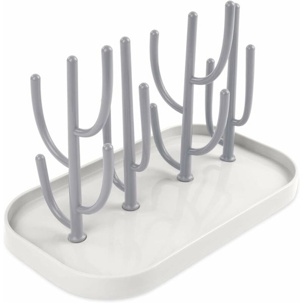 Babyflasketørker, Treetørker med Avtakbar Vannbrett for Babyflasker, Bestikk, Smokker, Kopper (Grå)