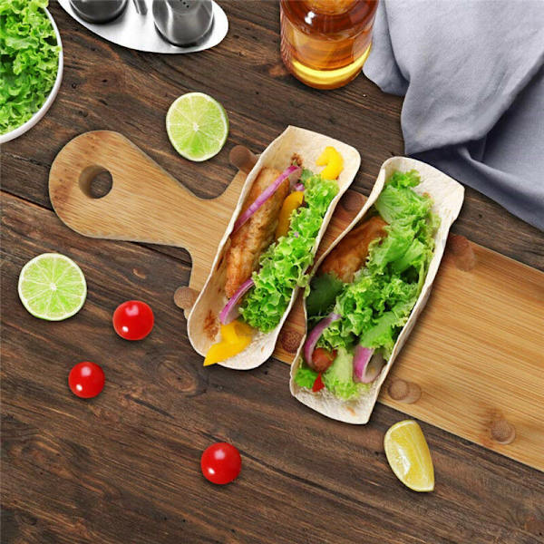 Bambus Taco-brett med tang, Taco-holder