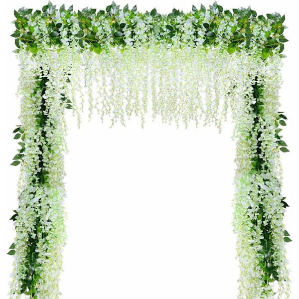 Keinotekoiset kukat, keinotekoinen wisteria, kodin sisustus, jokainen nauha on 110 cm pitkä, valmistettu silkistä, häihin, kotiin, puutarhaan, juhliin, 12 kpl - Maitomaitoinen W