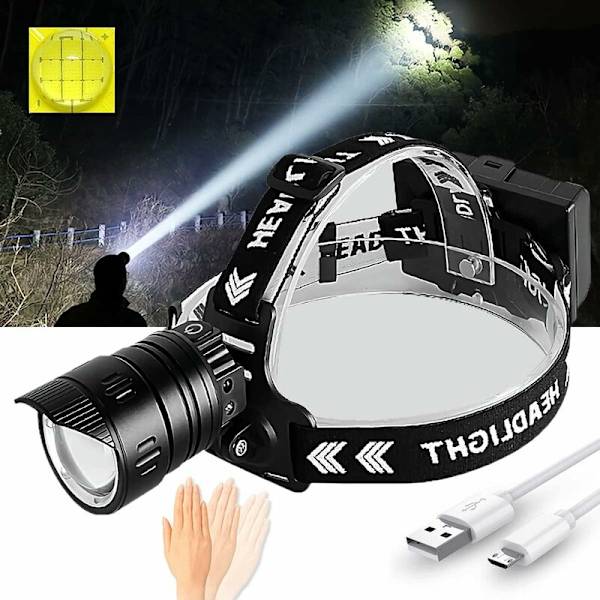 Superkirkas 10000 lumenin otsalamppu, USB-ladattava XHP90.2 otsalamppu liiketunnistimella, 3 valaistustilaa, zoomaus metsästykseen, retkeilyyn, kalastukseen,