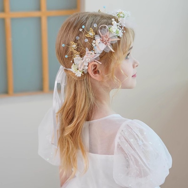 Super Fairy Pearl Crown hårtillbehör Little Girl Garland Streamer Pannband Födelsedag Performance Head Flower