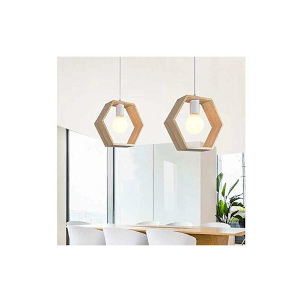 Trependantlampe i moderne design, taklampe med trelampeskjerm, klassisk belysningsarmatur, E27-sokkel (sekskantet form) - DENUOTOP