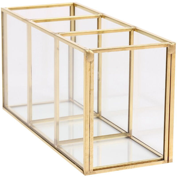 Nordisk Guld Rutnät Glas Flip Förvaringslåda Lyxig Modern Kosmetika Förvaringsbehållare Behållare -Landskap Blomma Rum B