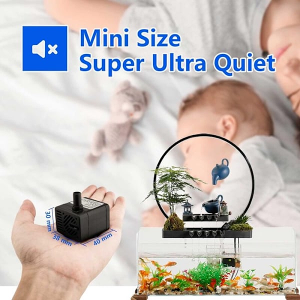 Mini USB -sukelluspumppu (DC 5V 1-3W 200L/H) Säädettävä ultraäänetön pieni vesipumppu lemmikille, akvaarioon, lampeen, vesiviljelyyn, sisä- ja ulkokäyttöön