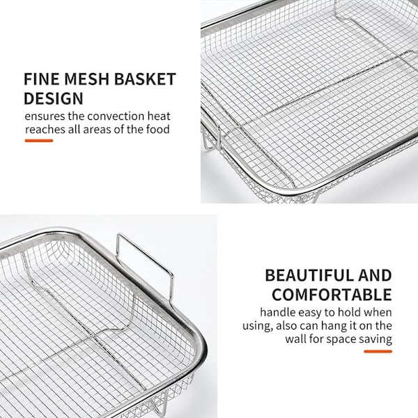 Luftfritöskorg för ugn, grillkorg i rostfritt stål, non-stick-korg, luftfritösbricka grillrostningskorg