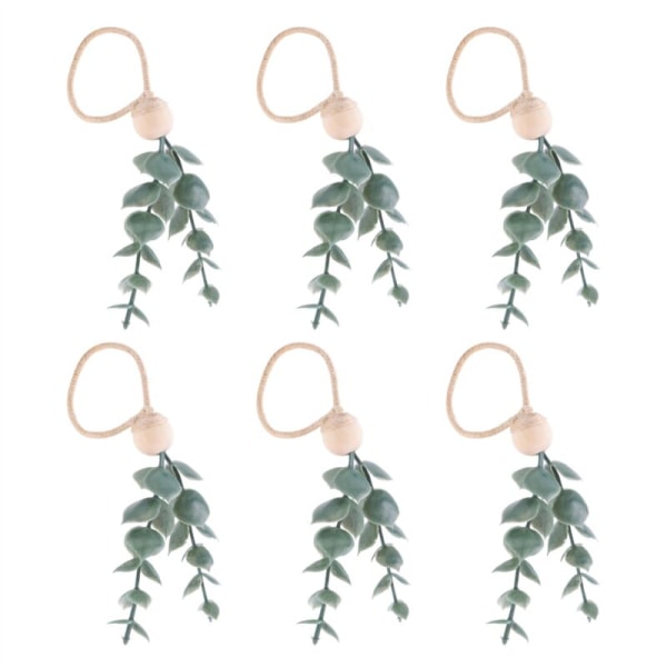 6 stk. Eucalyptus Servietringe Håndlavede Træperler Kunstig Greenery Dekoration Servietholder til Bryllupper, Fester, Os.