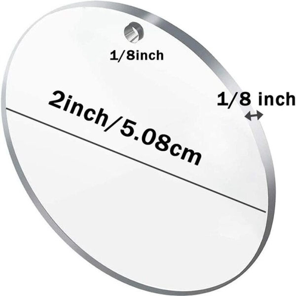 Tyhjät akryyliavaimenperät, 30 kappaletta halkaisijaltaan 5,08 cm pyöreä akryylin läpinäkyvä kiekko, 30 metallista erotusavainrengasta