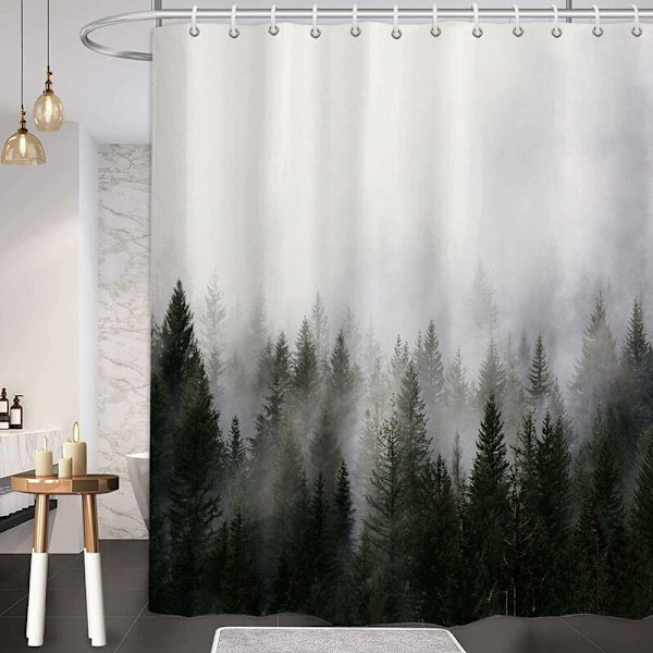 Misty Forest Bruseforhæng, Natur og Skov Bruseforhæng, Fantastisk Badeforhæng Magisk Tåge Vintertræ til Badeværelse, Vandafvisende Polyesterstof