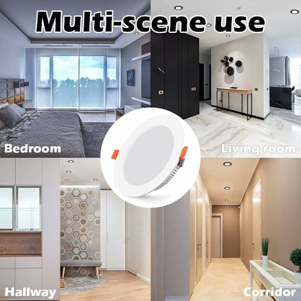 10-pak ekstra flate innfelte LED-spotlights for baderom, hvite IP44 LED, 5W 500LM tilsvarende 50W glødelampe, kald hvit 6000K, AC220-240V, runde innfelte