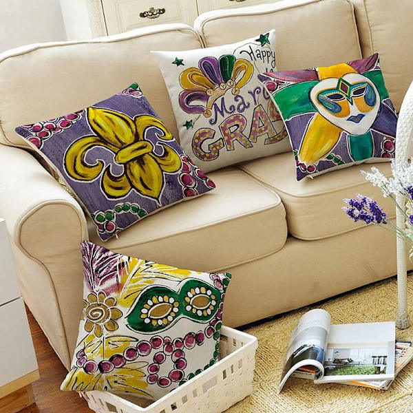 4 stk. Mardi Gras Lily putetrekk, maskeballmaskeperle putetrekk for sofa
