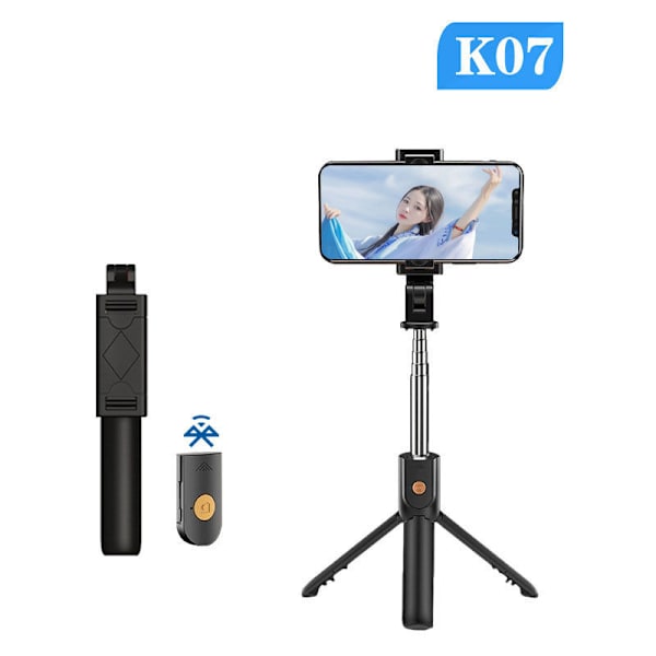 Bluetooth-selfiekeppi jalustalla ja kaukosäätimellä, musta