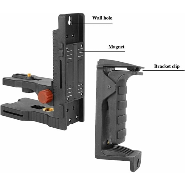 Laserbeslag, Finjusteringsbeslag til krydslaser med justerbar klemme, Multifunktionelt magnetisk drejeligt fod, med 1/4'' han- og 5/8'' hun-gevind,