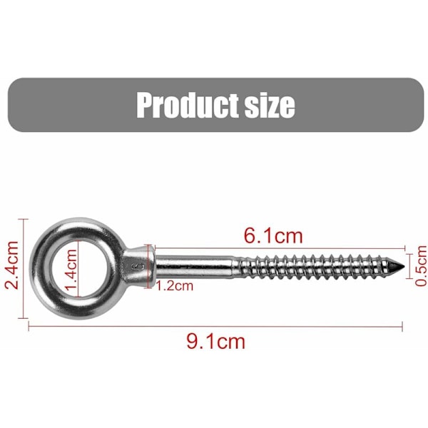 12 stk. øjebolte M6 x 60mm øjeskruer M6 løfteøjer øjeskruer 316 rustfrit stål skruekroge M6 øjeskruer