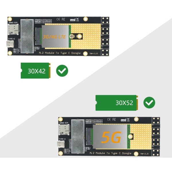 M.2 (M.2) 3G/4G/5G moduuli Type C/ USB 3.0 -sovittimeen NANO SIM-korttipaikalla RM500Q/RM500U/GM800/SIM8200 moduulille