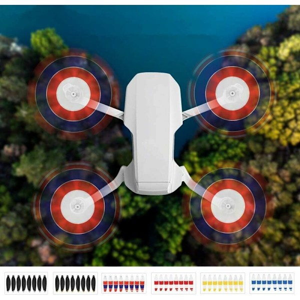4 Par Foldbare Lav Støj Stille Flyvepropeller Udskiftning til Mavic Mini Drone, Dobbeltsidede Farverige Stribede Propellerblade Sort Sølv