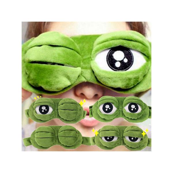 Mjuk Plysch Sömnmask med Sömniga Ögon Resa Sorglig Groda Ögonmask Vadderad Sömnmask 3D Ögonmask Barn Vuxen Avkopplande Ögonmask